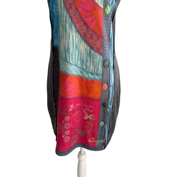 DESIGUAL Multicolor Gray Logo Script Mini Dress Size Medium - Picture 4 of 11